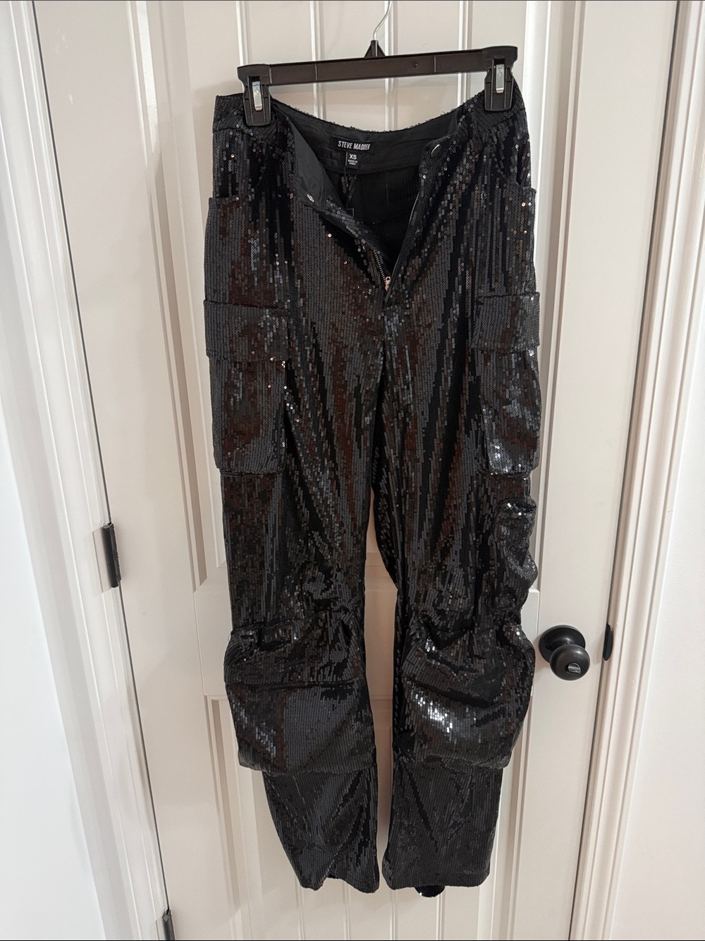 Steve Madden Black Sequin Cargo Joggers